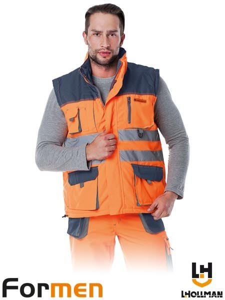 BEZRĘKAWNIK OCHRONNY OCIEPLANY - 2XL - POMARAŃCZOWO-GRANATOWO-SZARY