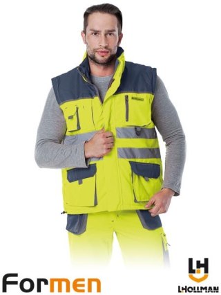 BEZRĘKAWNIK OCHRONNY OCIEPLANY - 2XL - ŻÓŁTO-GRANATOWO-SZARY